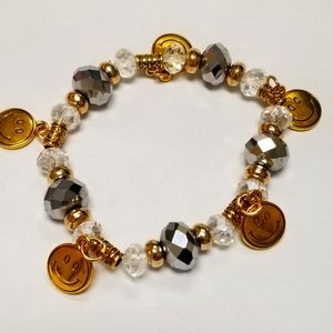 Tri Gold Beaded Charm  Bracelet Smiley charms dangels New